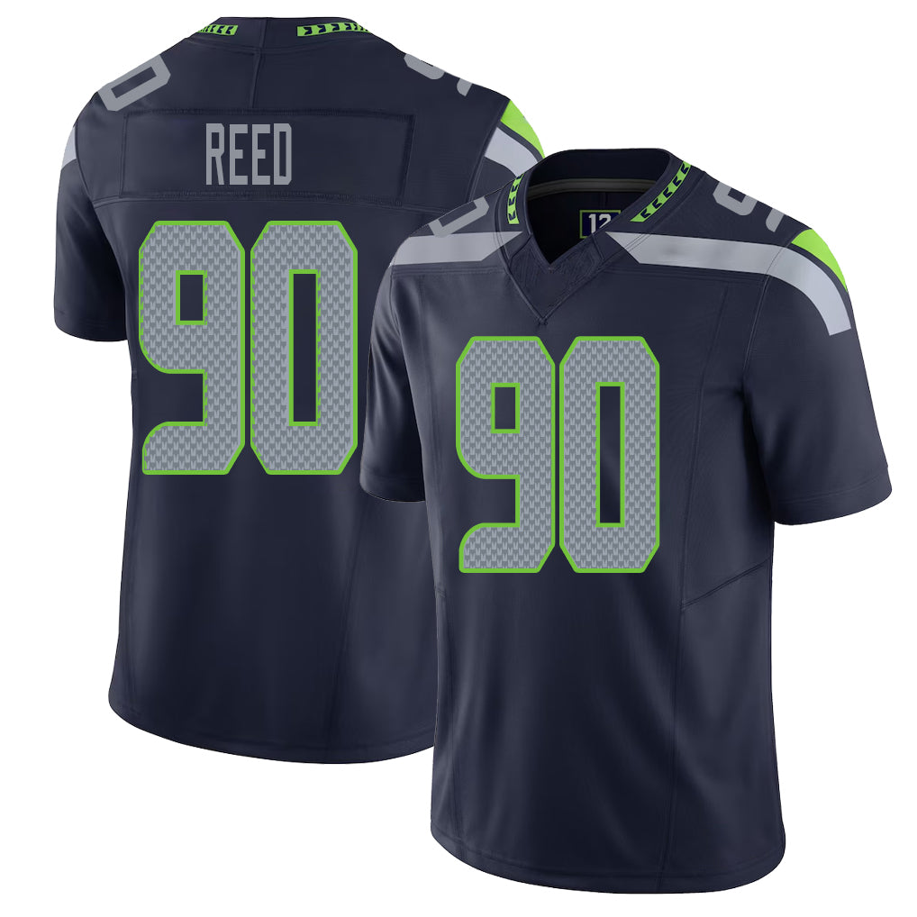 Seattle #90 Reed Player Football V Neck Short Sleeve Navy Jersey Jarran For Men Youth Women Gift
