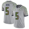 Seattle #5 Myers Player Football V Neck Short Sleeve Gray Jersey Jason For Men Youth Women Gift