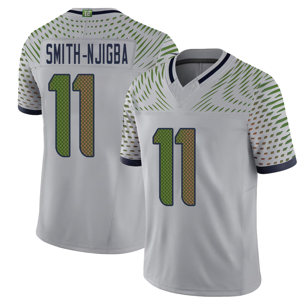 Seattle #11 Smith-Njigba Player Football V Neck Short Sleeve Gray Jersey Jaxon For Men Youth Women Gift