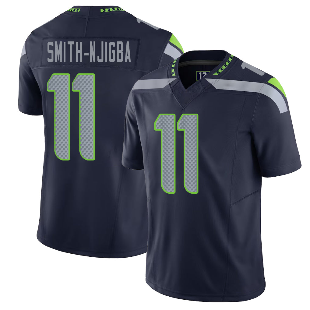 Seattle #11 Smith-Njigba Player Football V Neck Short Sleeve Navy Jersey Jaxon For Men Youth Women Gift