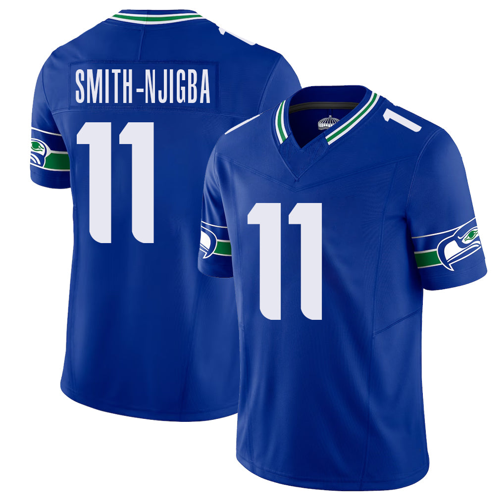 Seattle #11 Smith-Njigba Player Football V Neck Short Sleeve Royal Jersey Jaxon For Men Youth Women Gift