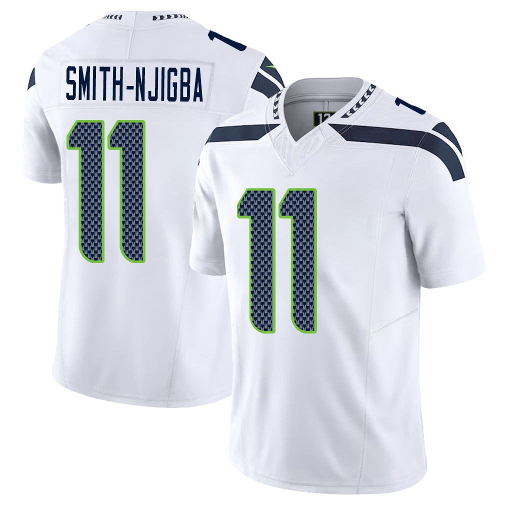 Seattle #11 Smith-Njigba Player Football V Neck Short Sleeve White Jersey Jaxon For Men Youth Women Gift