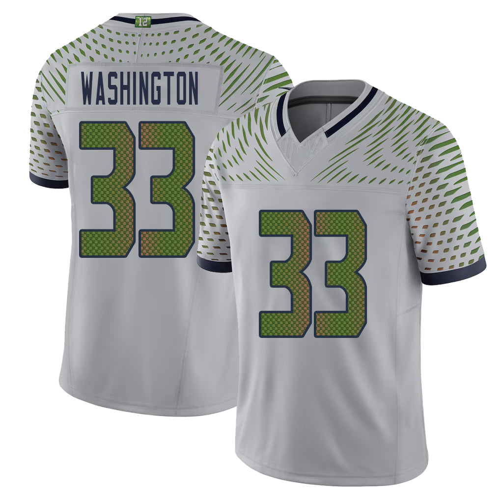Seattle #33 Washington Player Football V Neck Short Sleeve Gray Jersey Jordan For Men Youth Women Gift