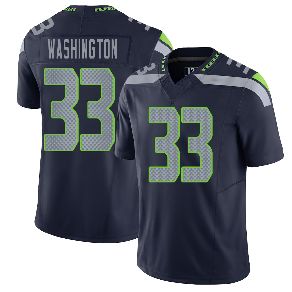 Seattle #33 Washington Player Football V Neck Short Sleeve Navy Jersey Jordan For Men Youth Women Gift