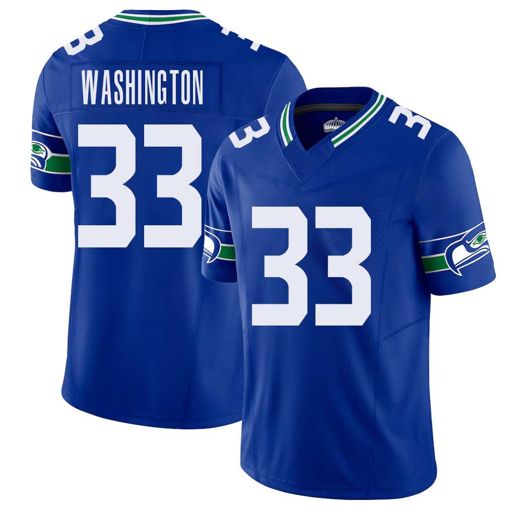 Seattle #33 Washington Player Football V Neck Short Sleeve Royal Jersey Jordan For Men Youth Women Gift