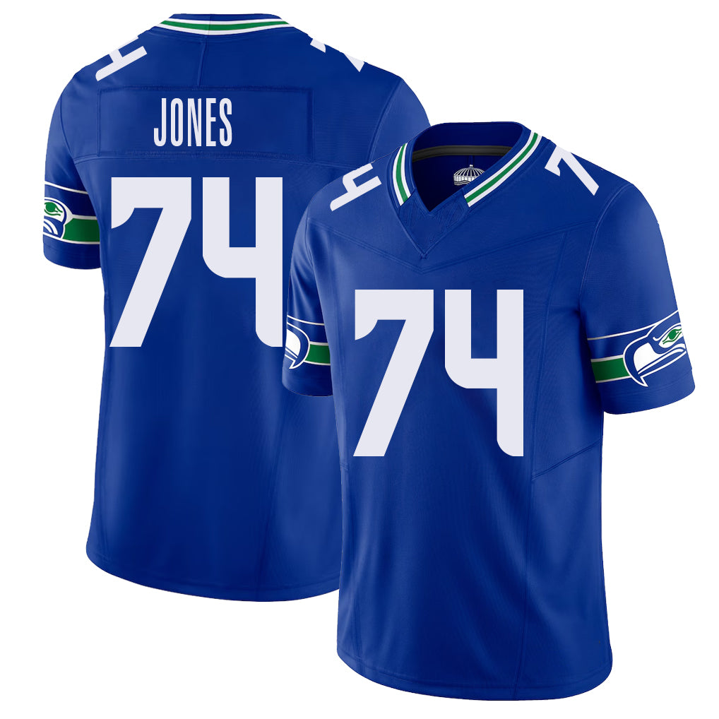 Seattle #74 Jones Player Football V Neck Short Sleeve Royal Jersey Josh For Men Youth Women Gift
