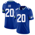 Seattle #20 Love Player Football V Neck Short Sleeve Royal Jersey Julian For Men Youth Women Gift