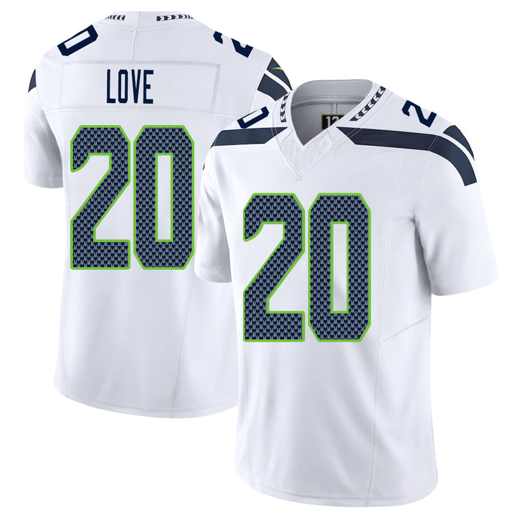 Seattle #20 Love Player Football V Neck Short Sleeve White Jersey Julian For Men Youth Women Gift