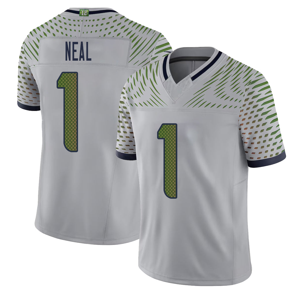 Seattle #1 Neal Player Football V Neck Short Sleeve Gray Jersey Julian For Men Youth Women Gift