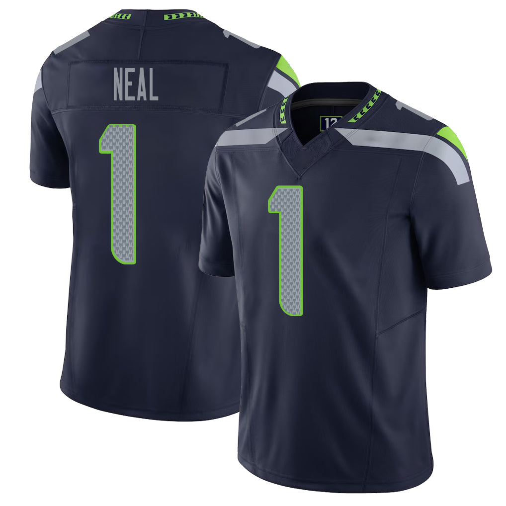 Seattle #1 Neal Player Football V Neck Short Sleeve Navy Jersey Julian For Men Youth Women Gift