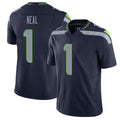 Seattle #1 Neal Player Football V Neck Short Sleeve Navy Jersey Julian For Men Youth Women Gift