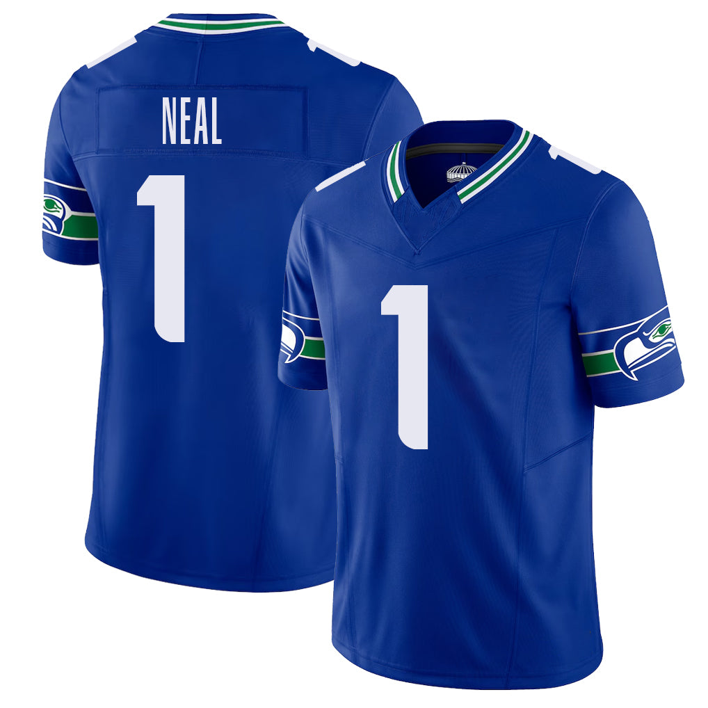 Seattle #1 Neal Player Football V Neck Short Sleeve Royal Jersey Julian For Men Youth Women Gift