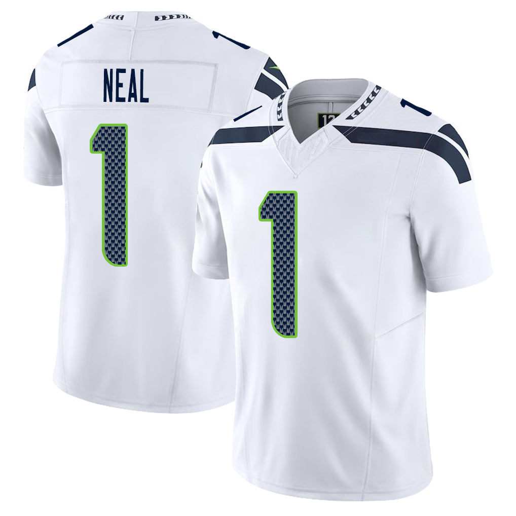 Seattle #1 Neal Player Football V Neck Short Sleeve White Jersey Julian For Men Youth Women Gift