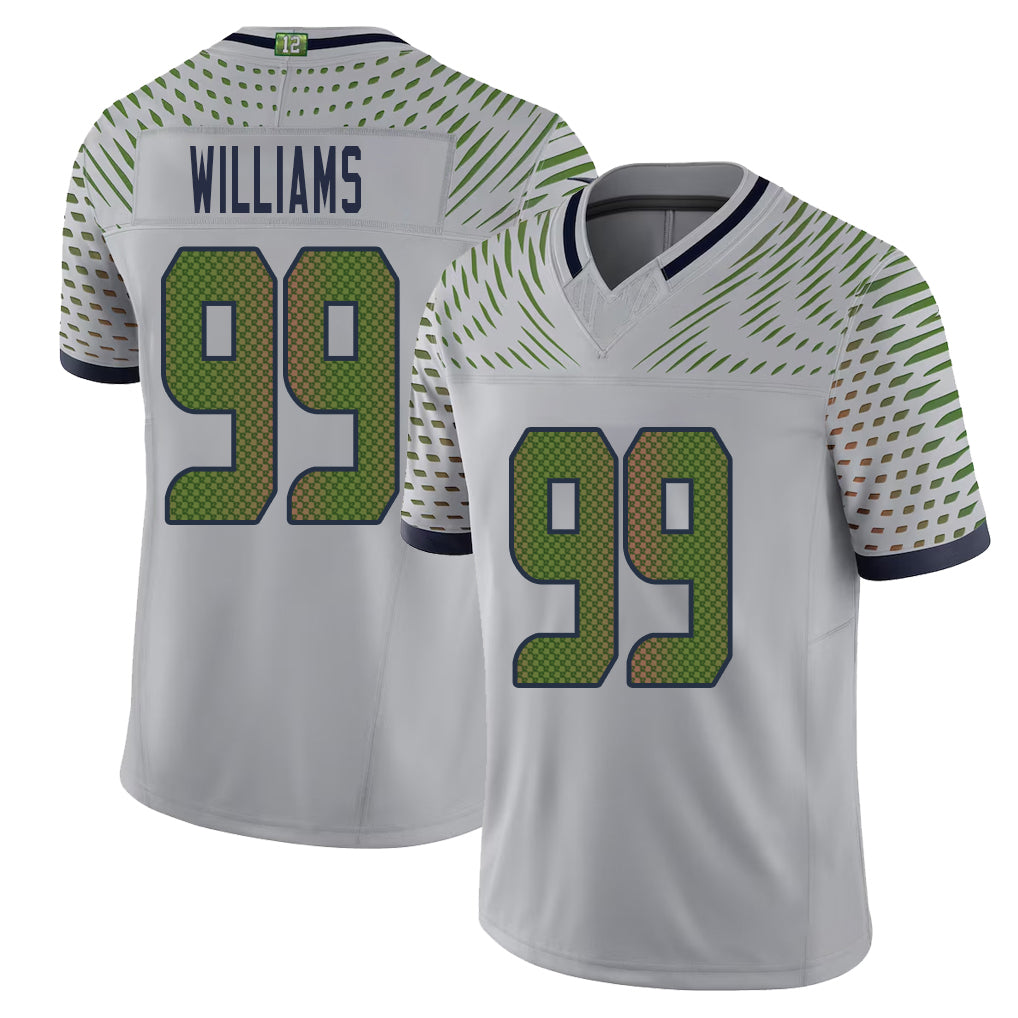 Seattle #99 Williams Player Football V Neck Short Sleeve Gray Jersey Leonard For Men Youth Women Gift