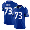Seattle #73 Brown Player Football V Neck Short Sleeve Royal Jersey Logan For Men Youth Women Gift