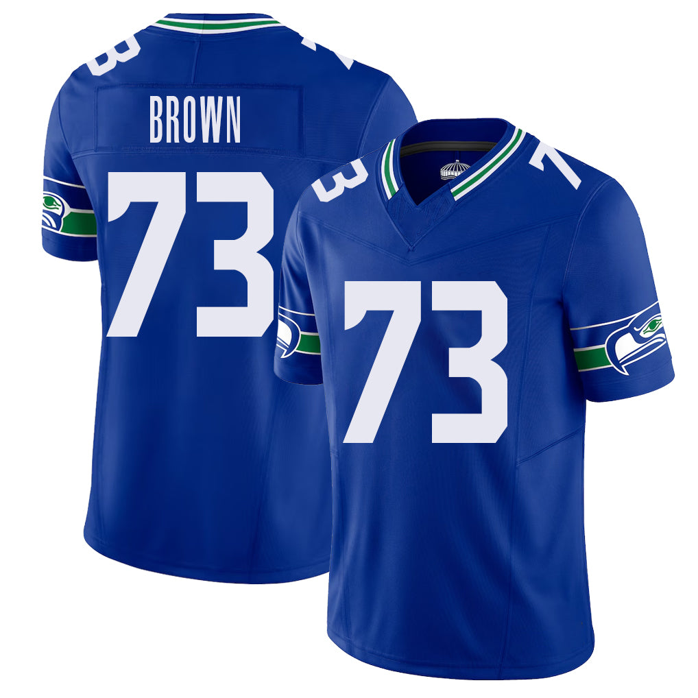 Seattle #73 Brown Player Football V Neck Short Sleeve Royal Jersey Logan For Men Youth Women Gift
