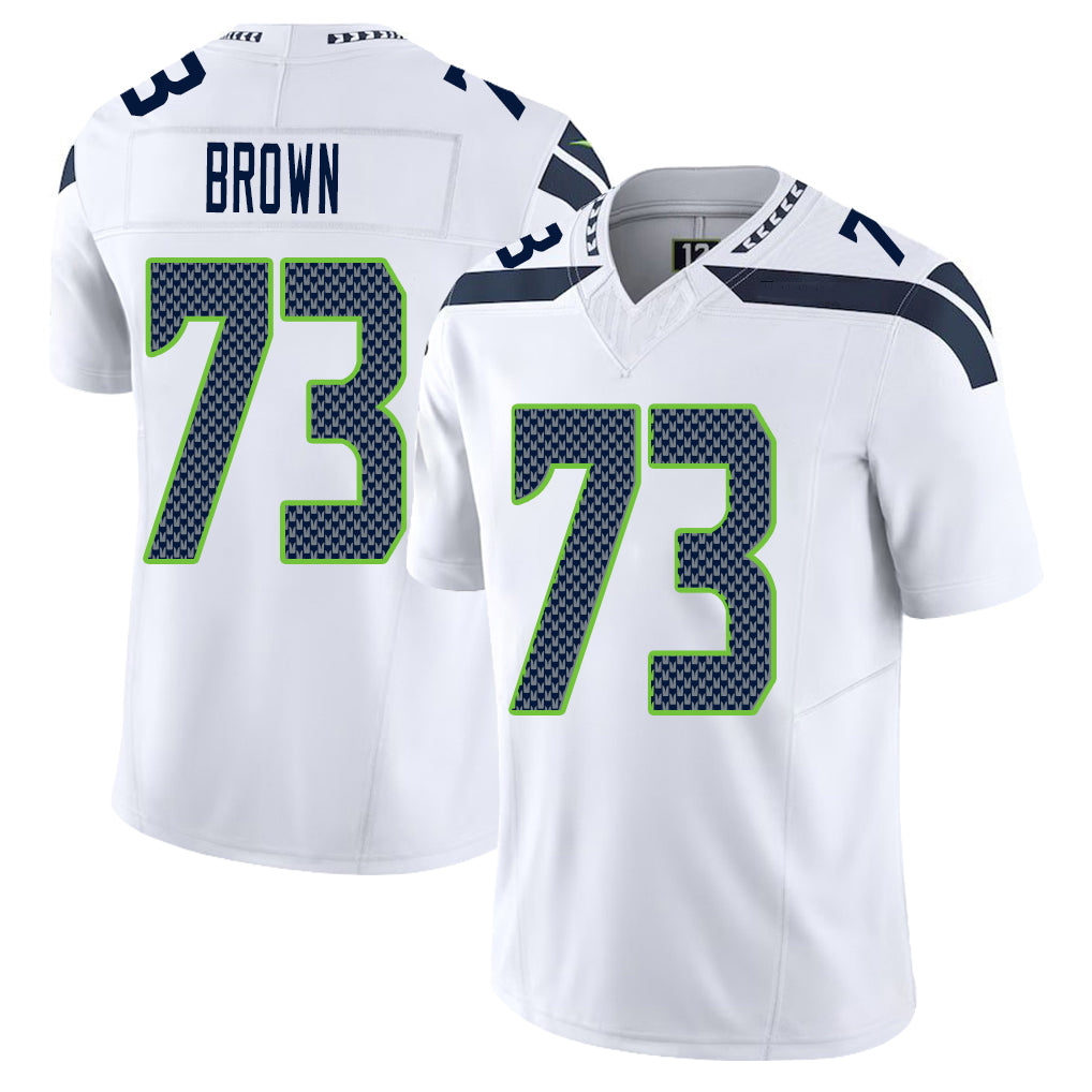 Seattle #73 Brown Player Football V Neck Short Sleeve White Jersey Logan For Men Youth Women Gift