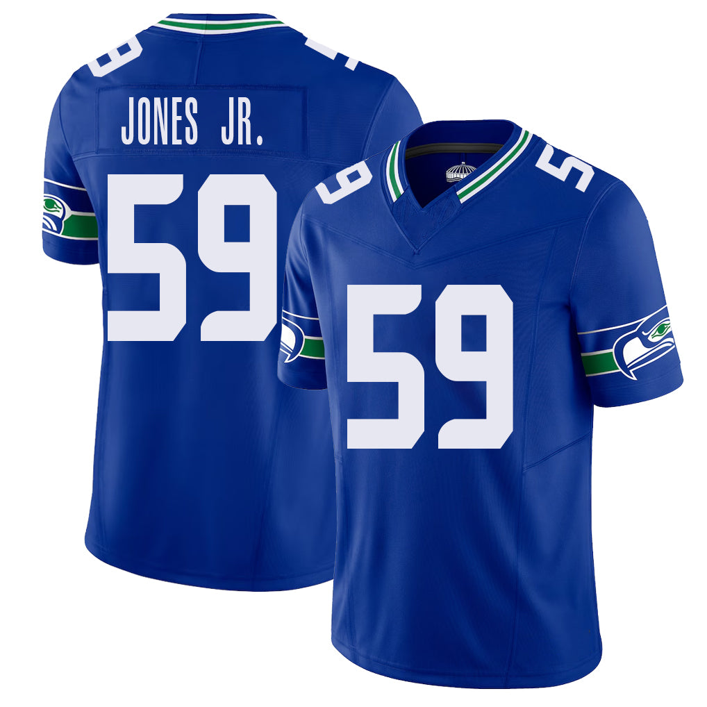 Seattle #59 Jones Jr. Player Football V Neck Short Sleeve Royal Jersey Marvin For Men Youth Women Gift