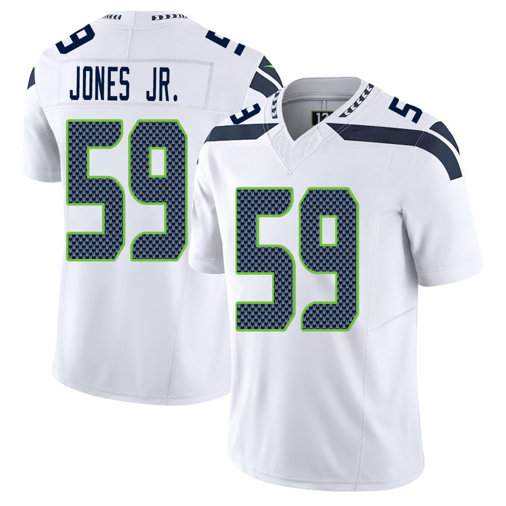 Seattle #59 Jones Jr. Player Football V Neck Short Sleeve White Jersey Marvin For Men Youth Women Gift