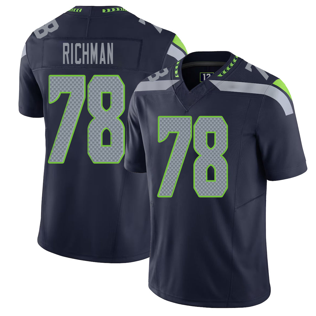 Seattle #78 Richman Player Football V Neck Short Sleeve Navy Jersey Mason For Men Youth Women Gift