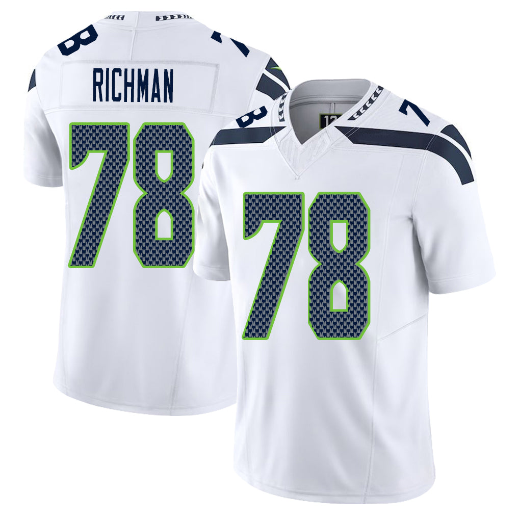 Seattle #78 Richman Player Football V Neck Short Sleeve White Jersey Mason For Men Youth Women Gift