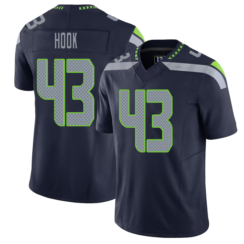 Seattle #43 Hook Player Football V Neck Short Sleeve Navy Jersey Maxen For Men Youth Women Gift