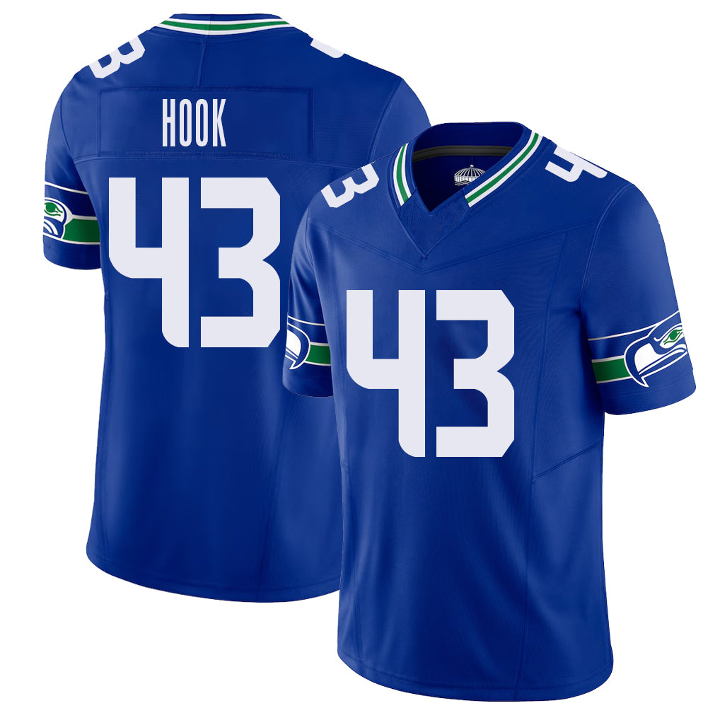 Seattle #43 Hook Player Football V Neck Short Sleeve Royal Jersey Maxen For Men Youth Women Gift