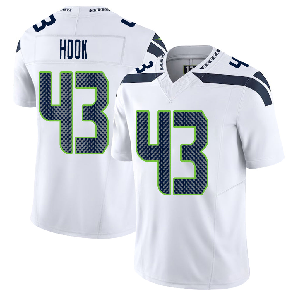 Seattle #43 Hook Player Football V Neck Short Sleeve White Jersey Maxen For Men Youth Women Gift