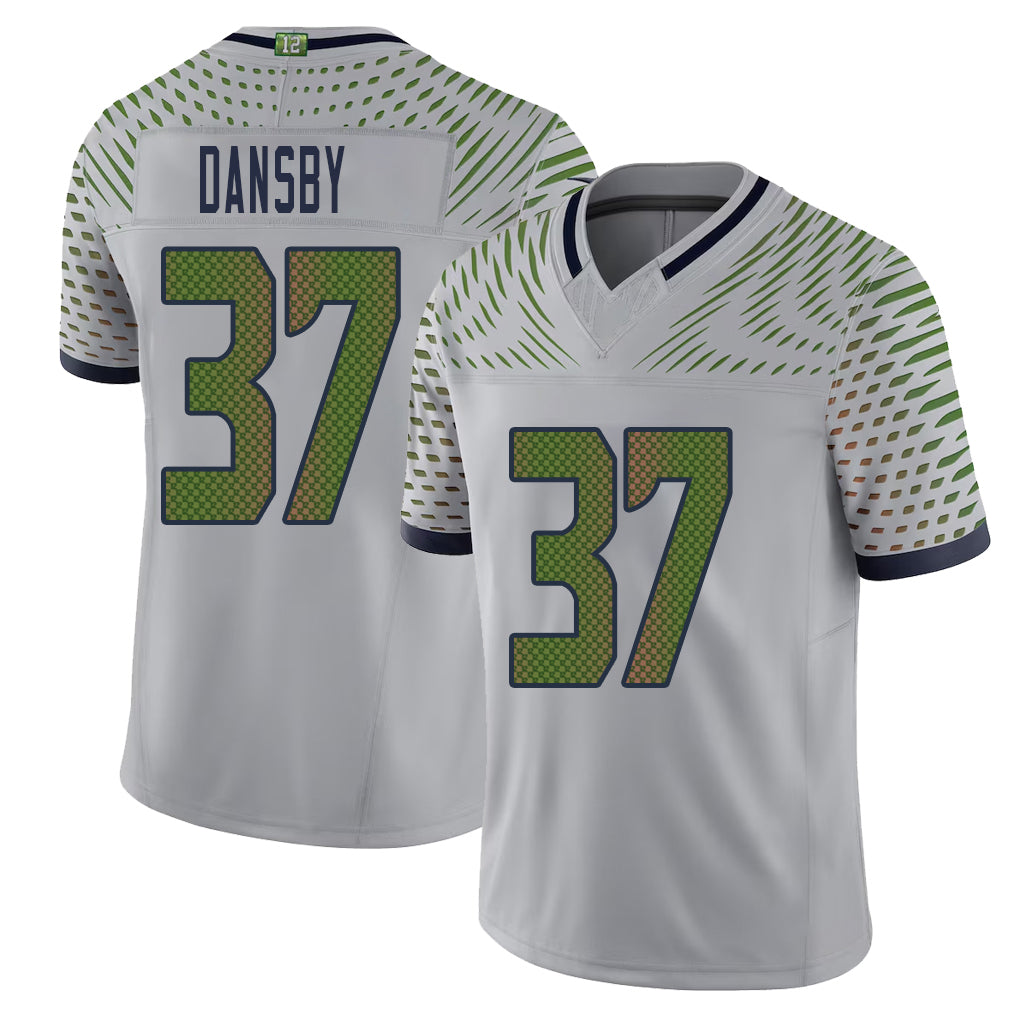 Seattle #37 Dansby Player Football V Neck Short Sleeve Gray Jersey Michael For Men Youth Women Gift