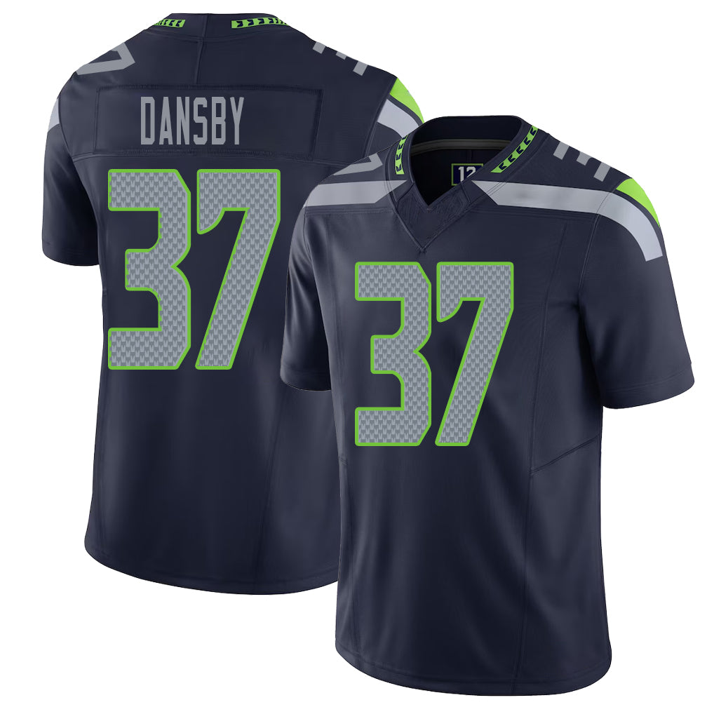 Seattle #37 Dansby Player Football V Neck Short Sleeve Navy Jersey Michael For Men Youth Women Gift