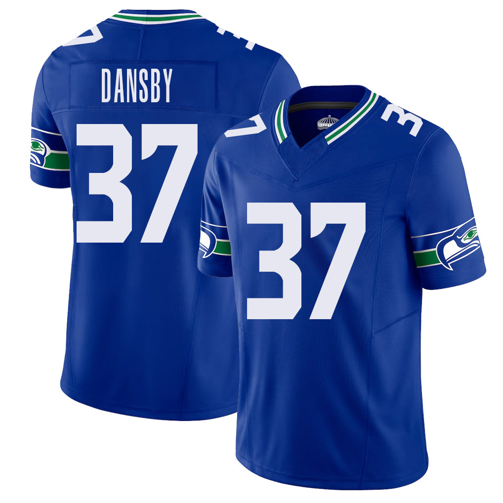 Seattle #37 Dansby Player Football V Neck Short Sleeve Royal Jersey Michael For Men Youth Women Gift