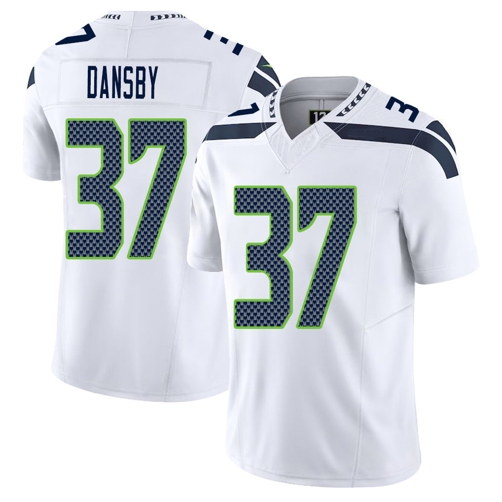 Seattle #37 Dansby Player Football V Neck Short Sleeve White Jersey Michael For Men Youth Women Gift