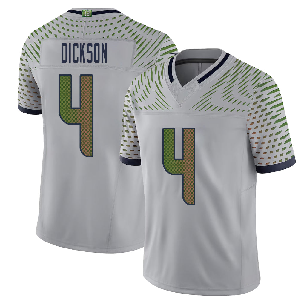 Seattle #4 Dickson Player Football V Neck Short Sleeve Gray Jersey Michael For Men Youth Women Gift