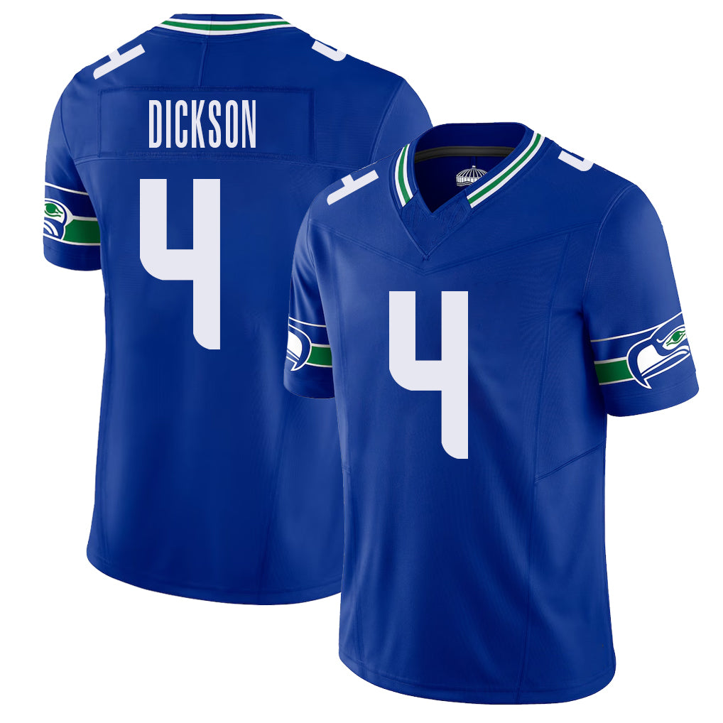 Seattle #4 Dickson Player Football V Neck Short Sleeve Royal Jersey Michael For Men Youth Women Gift