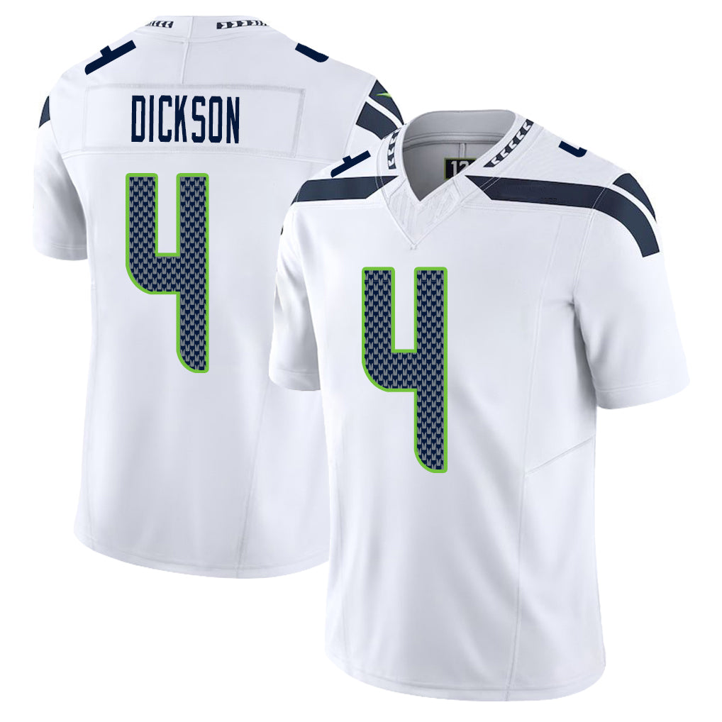 Seattle #4 Dickson Player Football V Neck Short Sleeve White Jersey Michael For Men Youth Women Gift