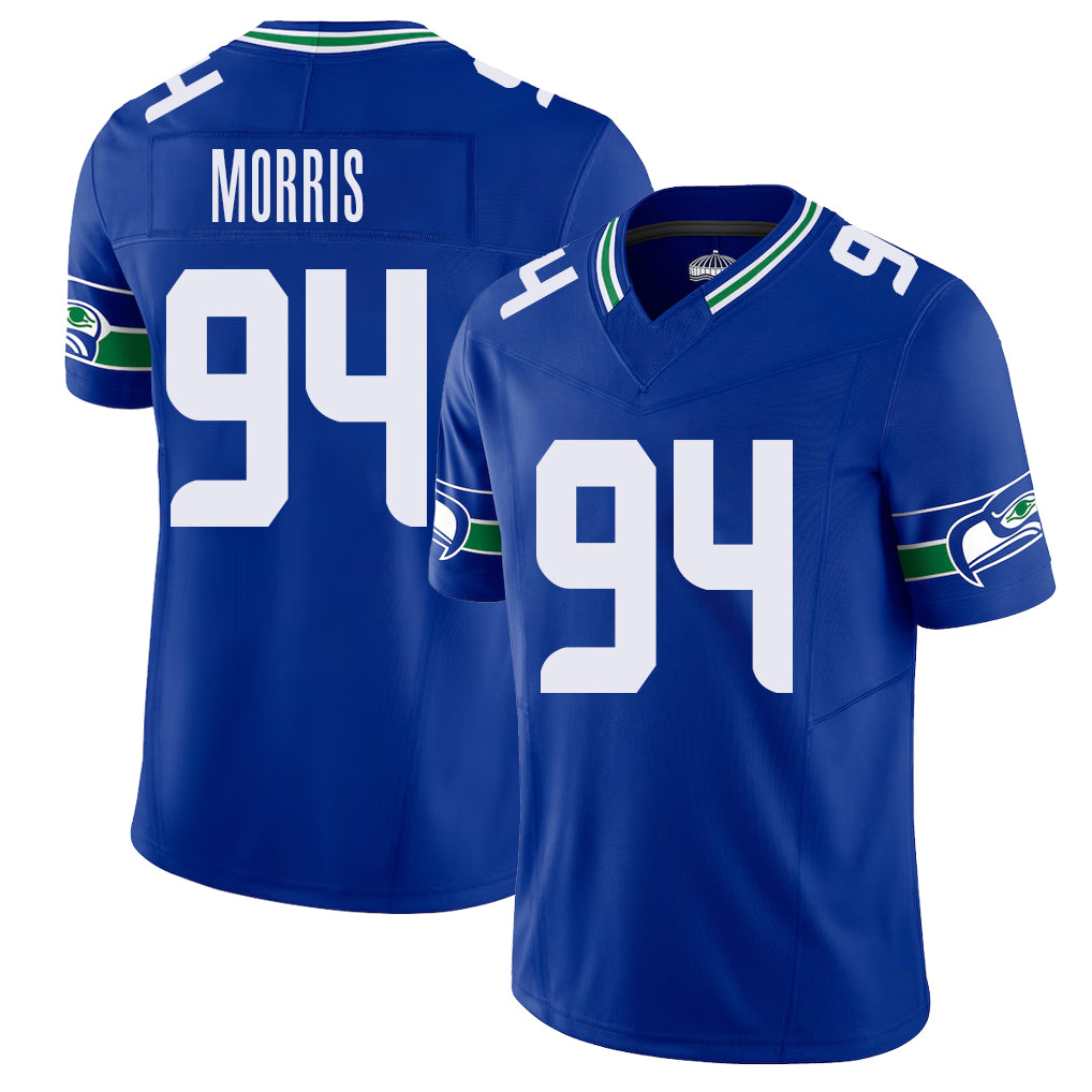 Seattle #94 Morris Player Football V Neck Short Sleeve Royal Jersey Mike For Men Youth Women Gift