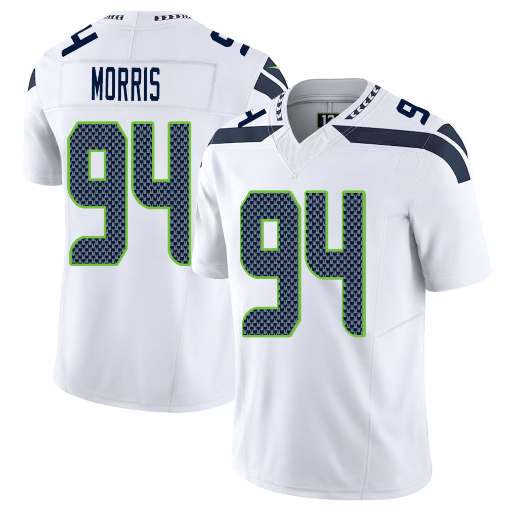Seattle #94 Morris Player Football V Neck Short Sleeve White Jersey Mike For Men Youth Women Gift