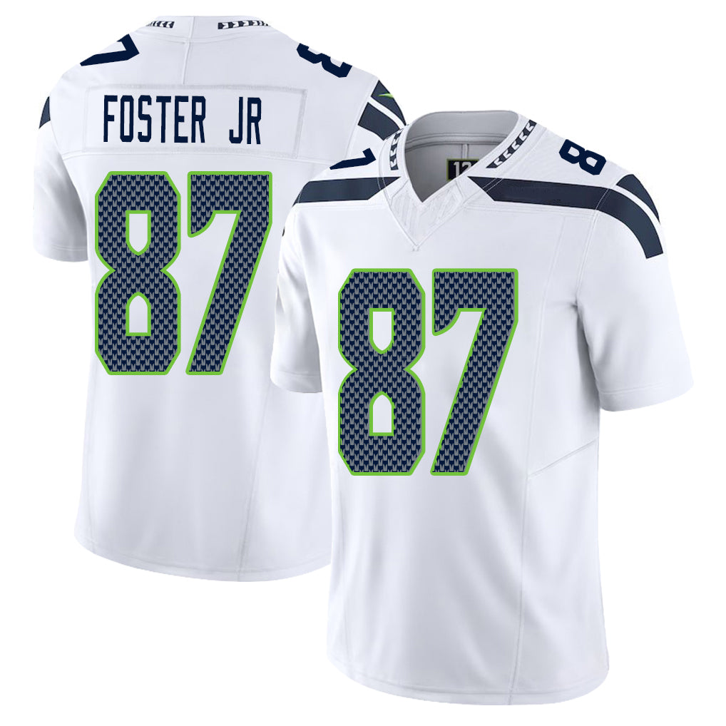 Seattle #87 Foster Jr. Player Football V Neck Short Sleeve White Jersey Montorie For Men Youth Women Gift