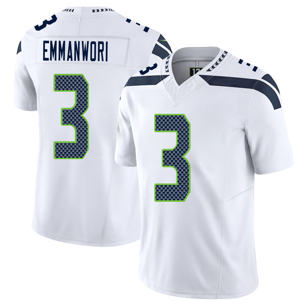 Seattle #3 Emmanwori Player Football V Neck Short Sleeve White Jersey Nick For Men Youth Women Gift