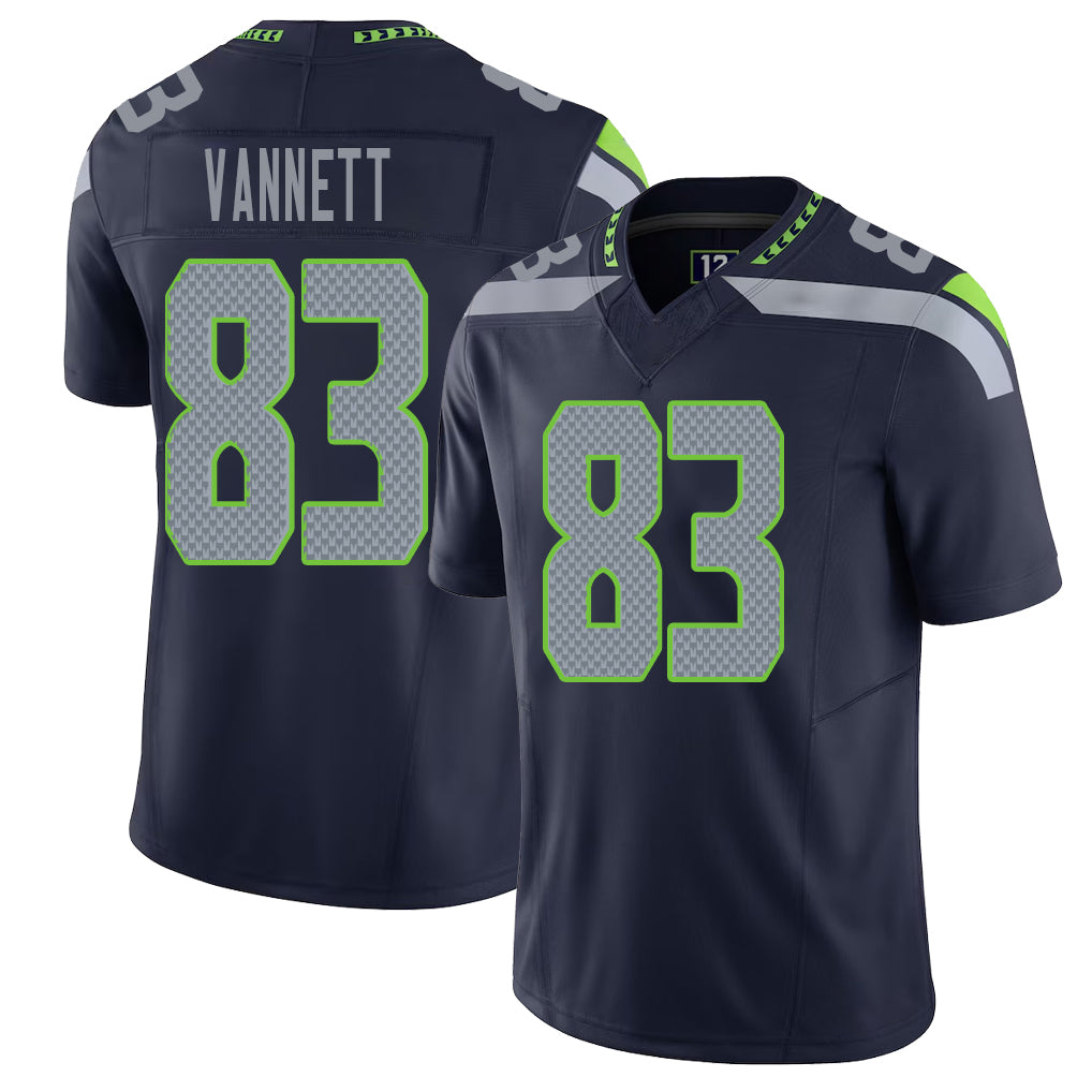 Seattle #83 Vannett Player Football V Neck Short Sleeve Navy Jersey Nick For Men Youth Women Gift