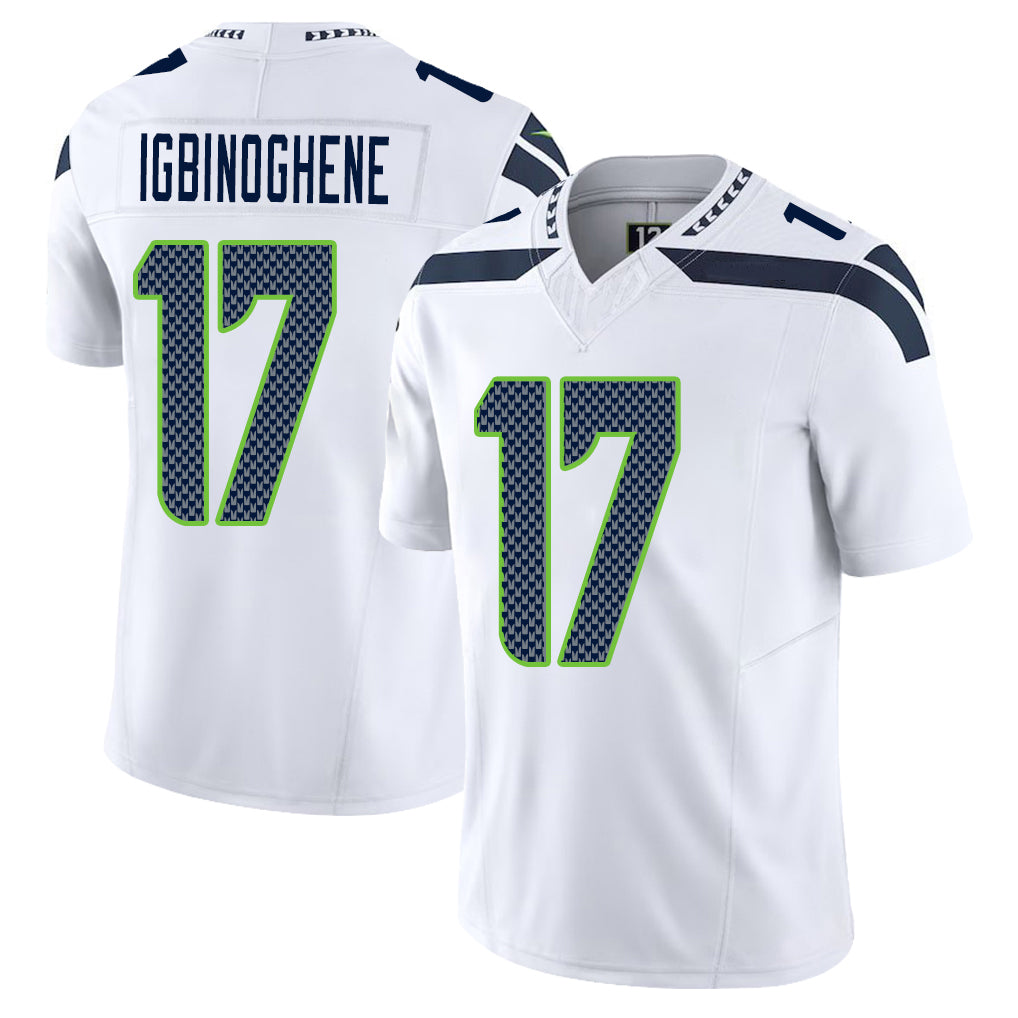 Seattle #17 Igbinoghene Player Football V Neck Short Sleeve White Jersey Noah For Men Youth Women Gift