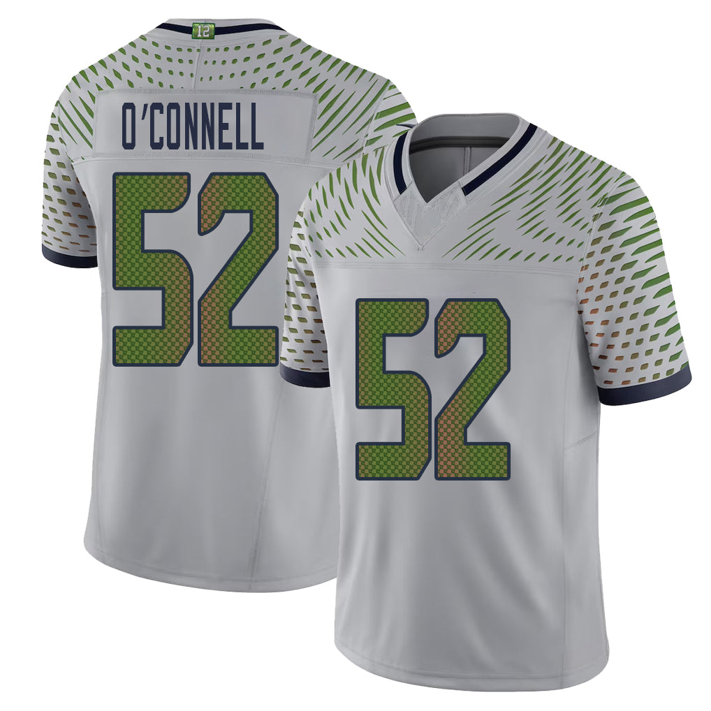 Seattle #52 O'Connell Player Football V Neck Short Sleeve Gray Jersey Patrick For Men Youth Women Gift