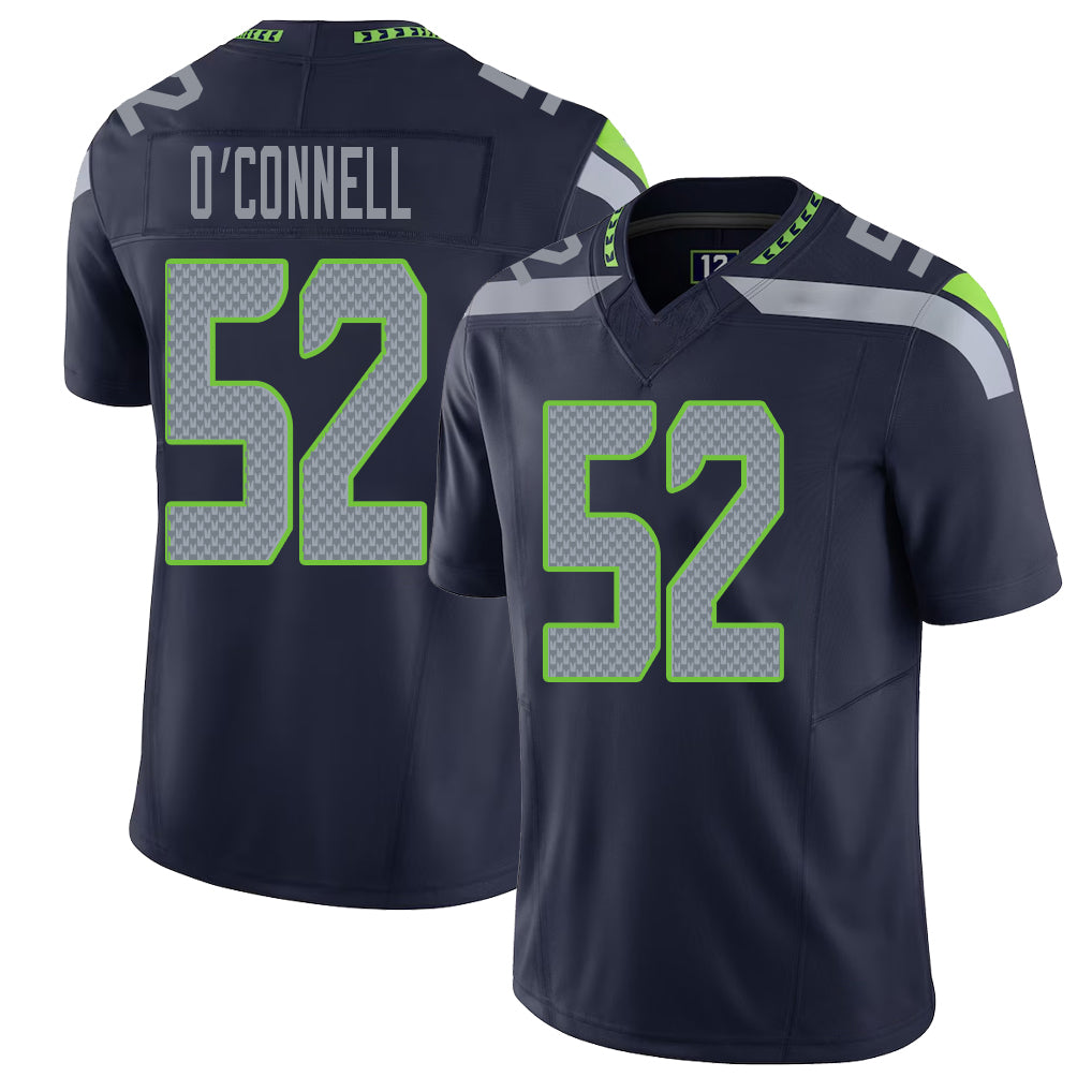 Seattle #52 O'Connell Player Football V Neck Short Sleeve Navy Jersey Patrick For Men Youth Women Gift