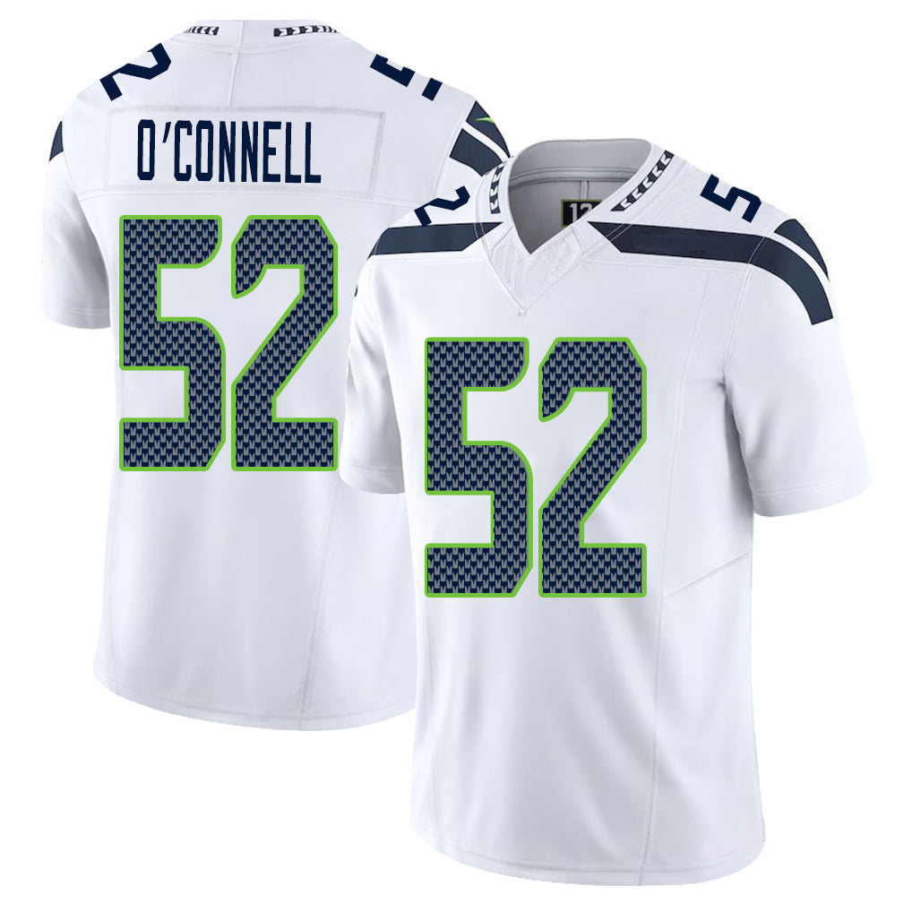 Seattle #52 O'Connell Player Football V Neck Short Sleeve White Jersey Patrick For Men Youth Women Gift