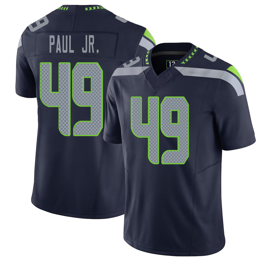 Seattle #49 Paul Jr. Player Football V Neck Short Sleeve Navy Jersey Pooh For Men Youth Women Gift