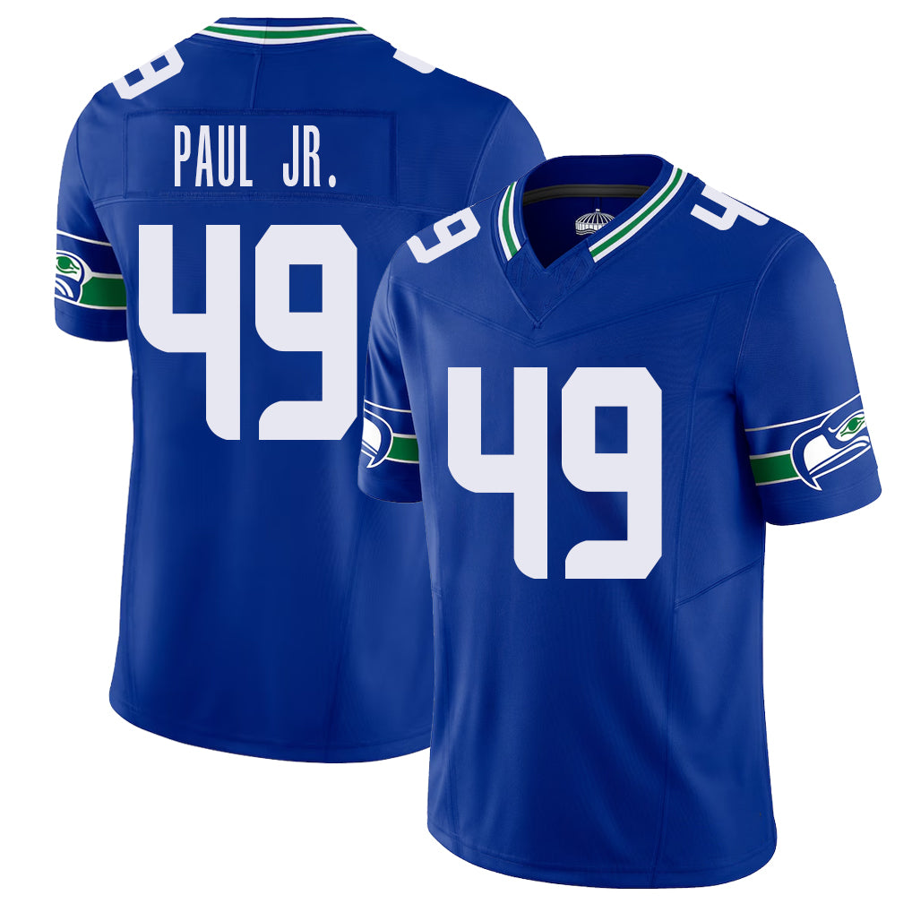 Seattle #49 Paul Jr. Player Football V Neck Short Sleeve Royal Jersey Pooh For Men Youth Women Gift