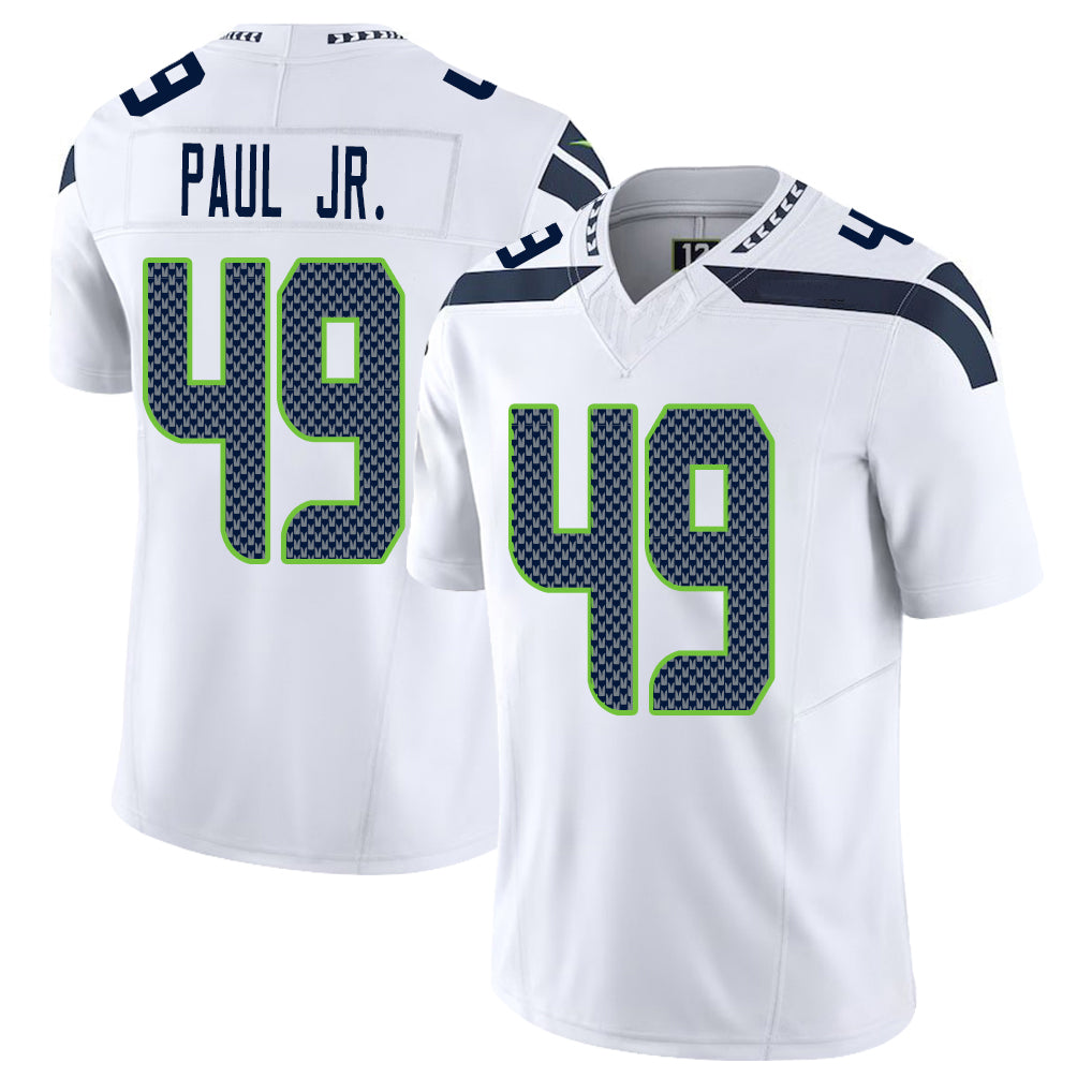 Seattle #49 Paul Jr. Player Football V Neck Short Sleeve White Jersey Pooh For Men Youth Women Gift