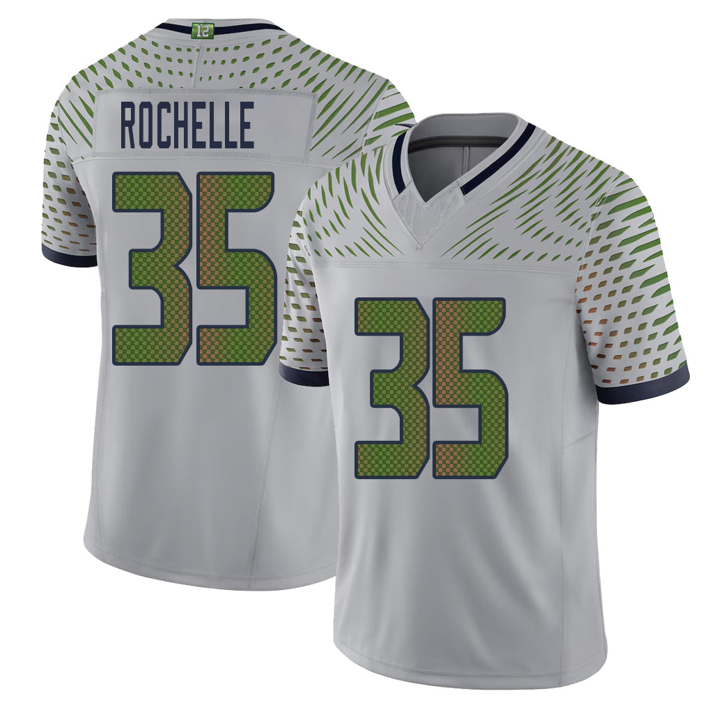 Seattle #35 Rochelle Player Football V Neck Short Sleeve Gray Jersey Rashad For Men Youth Women Gift