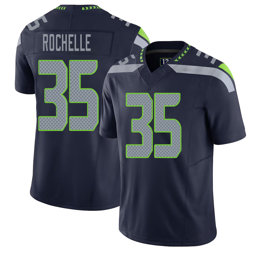 Seattle #35 Rochelle Player Football V Neck Short Sleeve Navy Jersey Rashad For Men Youth Women Gift
