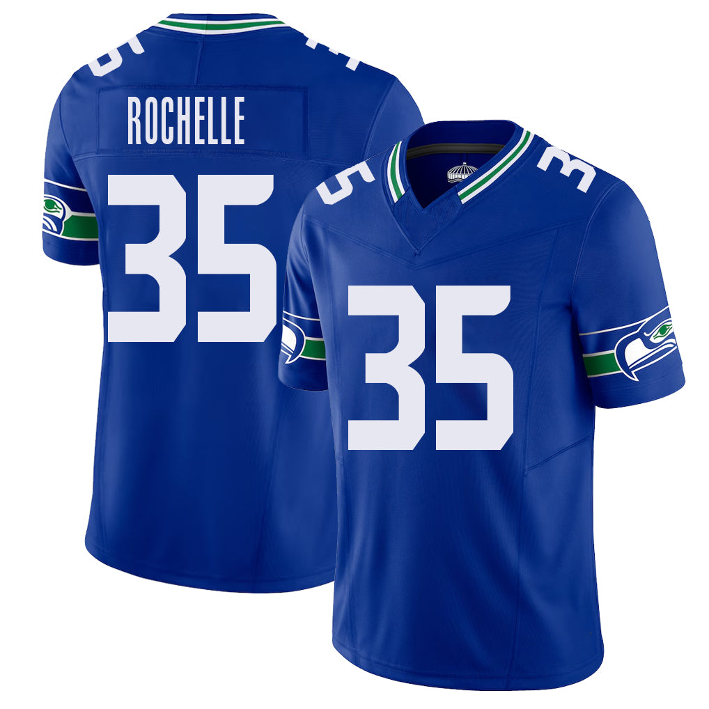 Seattle #35 Rochelle Player Football V Neck Short Sleeve Royal Jersey Rashad For Men Youth Women Gift